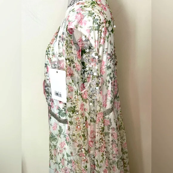 Mac Duggal Floral Midi Dress - White and Pink - Picture 15 of 16